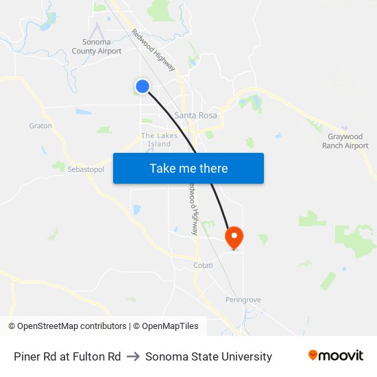 Piner Rd at Fulton Rd to Sonoma State University map