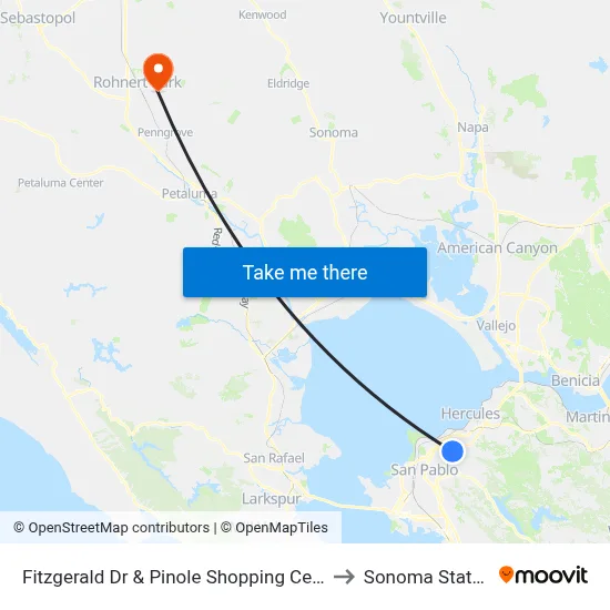 Fitzgerald Dr & Pinole Shopping Center (Target/Applebees) to Sonoma State University map