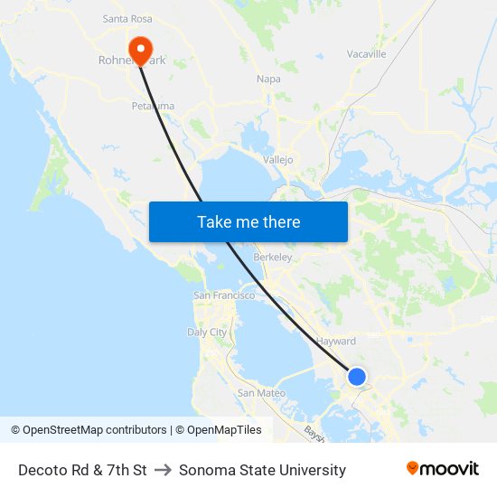 Decoto Rd & 7th St to Sonoma State University map