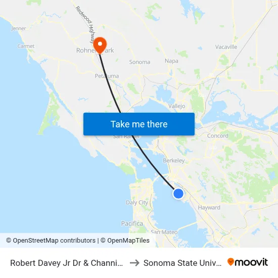 Robert Davey Jr Dr & Channing Way to Sonoma State University map