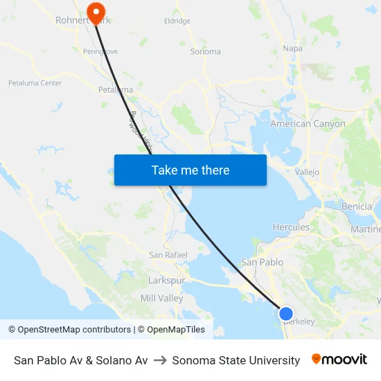 San Pablo Av & Solano Av to Sonoma State University map