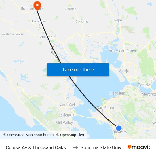 Colusa Av & Thousand Oaks School to Sonoma State University map