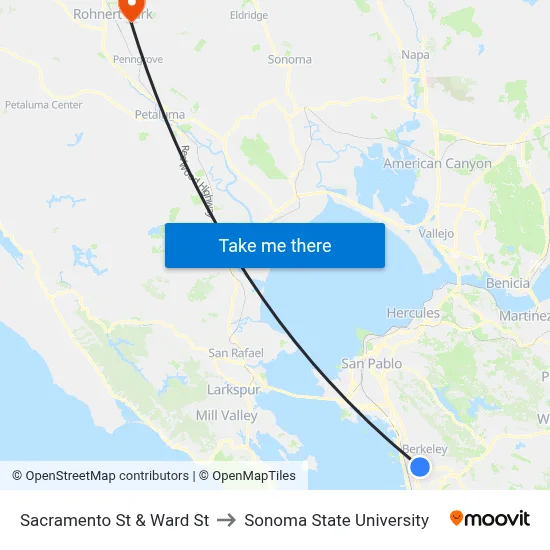 Sacramento St & Ward St to Sonoma State University map