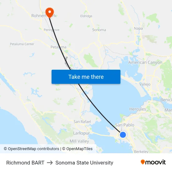 Richmond BART to Sonoma State University map