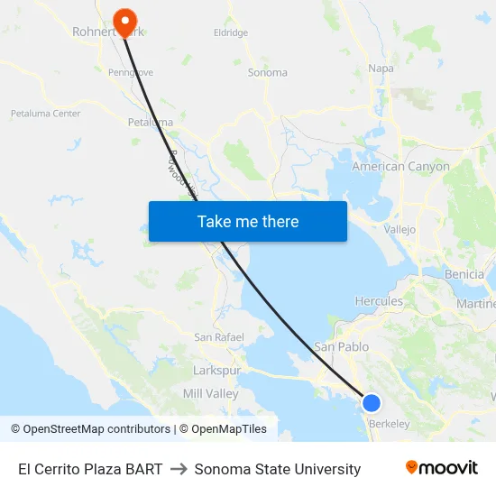 El Cerrito Plaza BART to Sonoma State University map