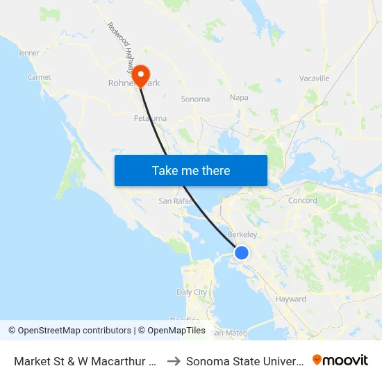 Market St & W Macarthur Blvd to Sonoma State University map