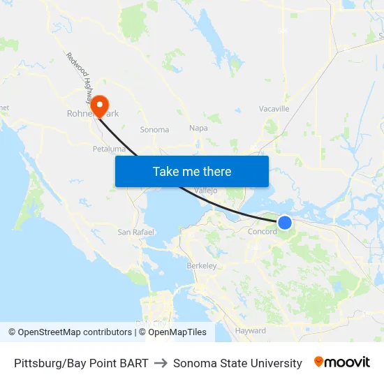 Pittsburg/Bay Point BART to Sonoma State University map