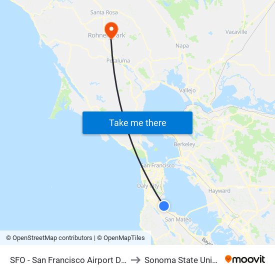 SFO - San Francisco Airport Domestic to Sonoma State University map