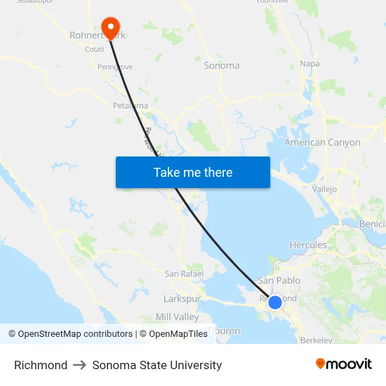 Richmond to Sonoma State University map