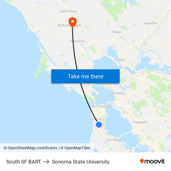 South SF BART to Sonoma State University map