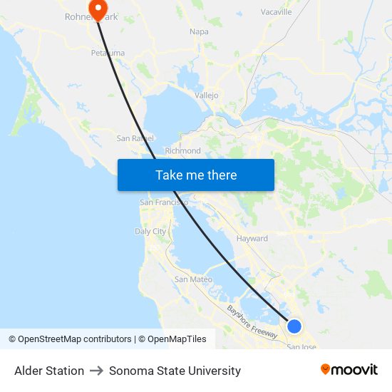 Alder Station to Sonoma State University map