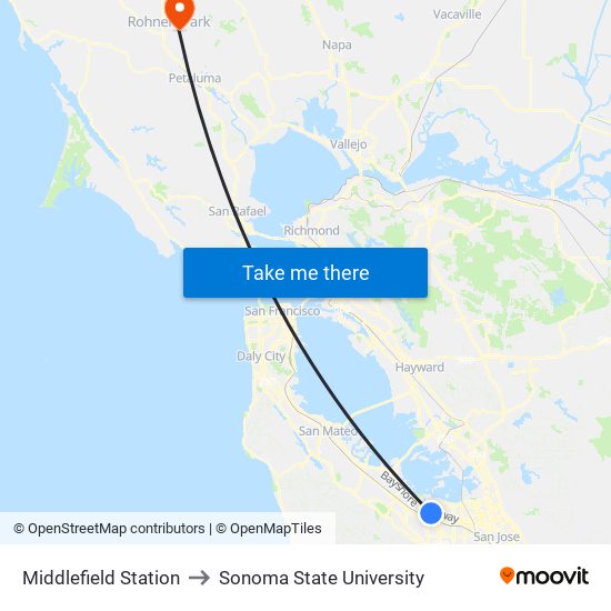 Middlefield Station to Sonoma State University map