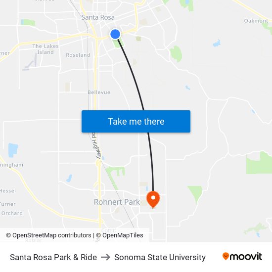 Santa Rosa Park & Ride to Sonoma State University map