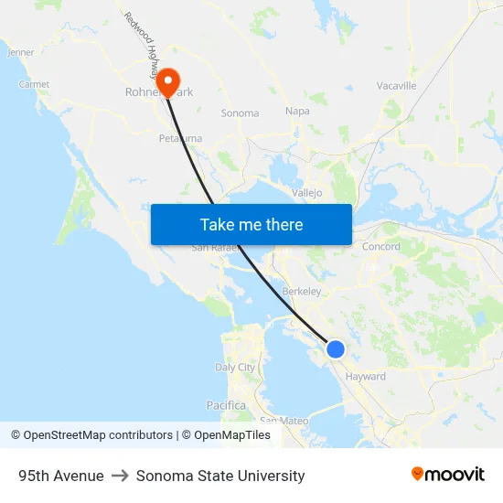 95th Avenue to Sonoma State University map