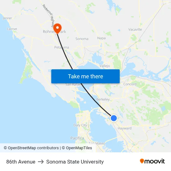 86th Avenue to Sonoma State University map