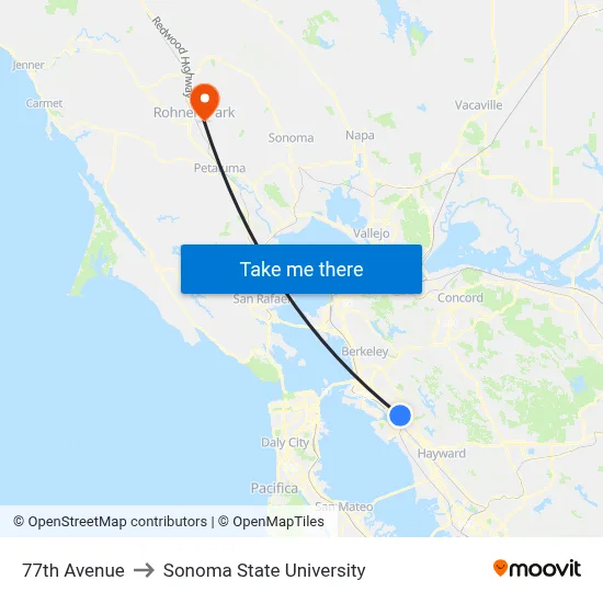 77th Avenue to Sonoma State University map