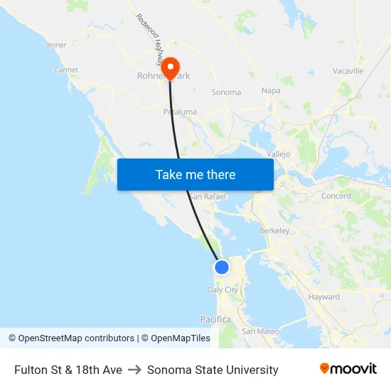 Fulton St & 18th Ave to Sonoma State University map