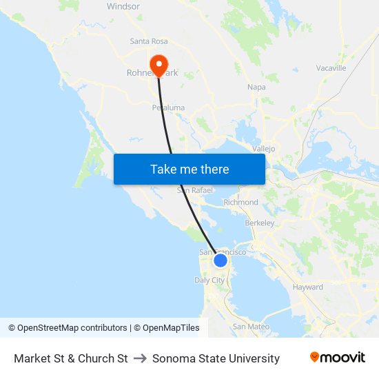 Market St & Church St to Sonoma State University map