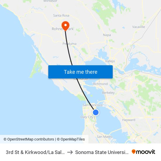 3rd St & Kirkwood/La Salle to Sonoma State University map