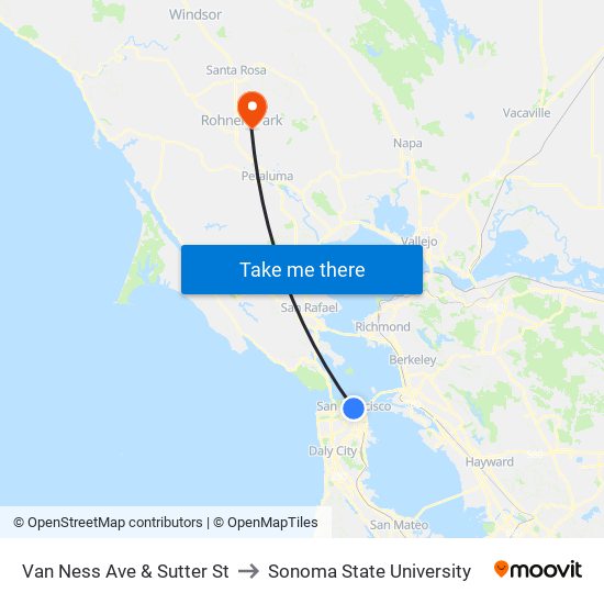 Van Ness Ave & Sutter St to Sonoma State University map