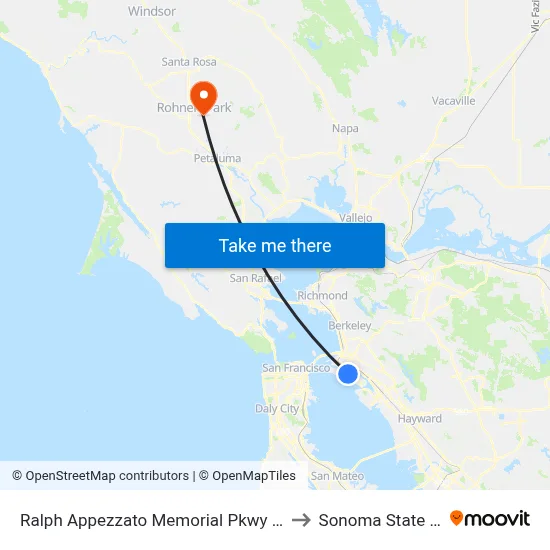 Ralph Appezzato Memorial Pkwy & Alameda College to Sonoma State University map