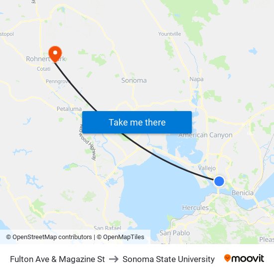 Fulton Ave & Magazine St to Sonoma State University map