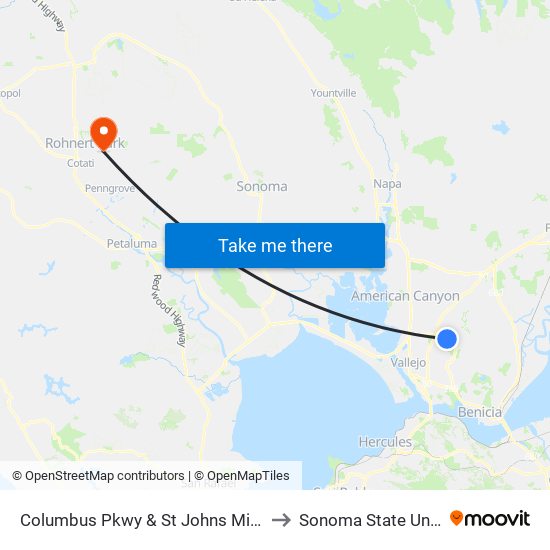 Columbus Pkwy & St Johns Mine Rd (Scc) to Sonoma State University map