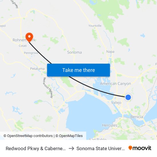 Redwood Pkwy & Cabernet Dr to Sonoma State University map