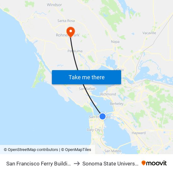 San Francisco Ferry Building to Sonoma State University map