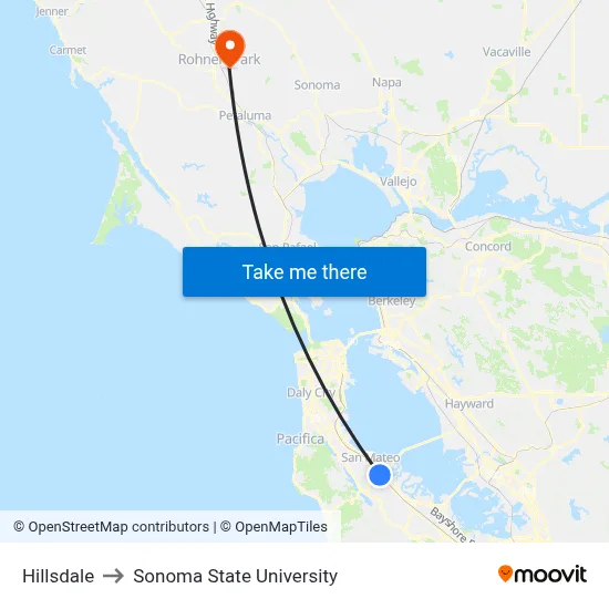 Hillsdale to Sonoma State University map