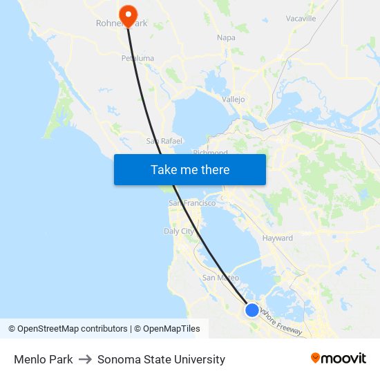 Menlo Park to Sonoma State University map