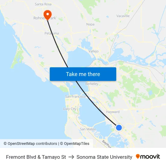 Fremont Blvd & Tamayo St to Sonoma State University map