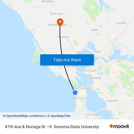 47th Ave & Noriega St to Sonoma State University map