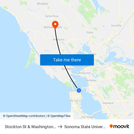 Stockton St & Washington St to Sonoma State University map