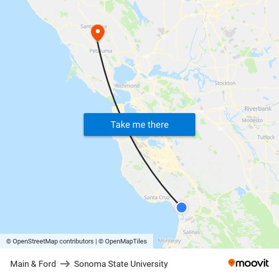 Main & Ford to Sonoma State University map