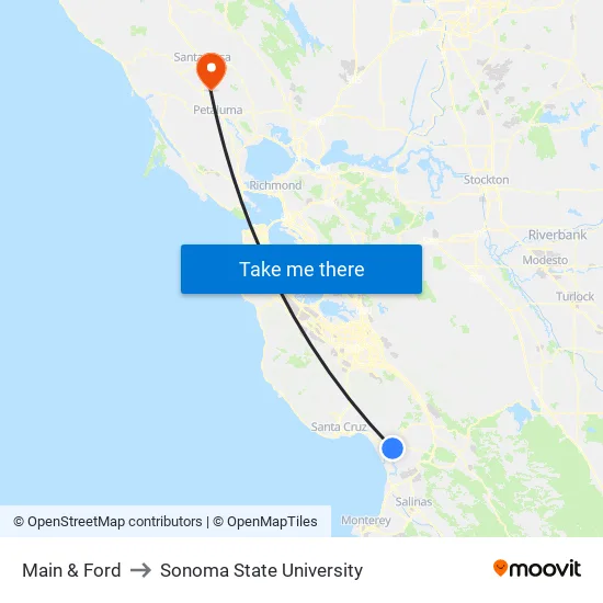 Main & Ford to Sonoma State University map