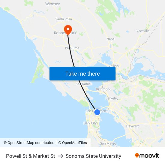 Powell St & Market St to Sonoma State University map