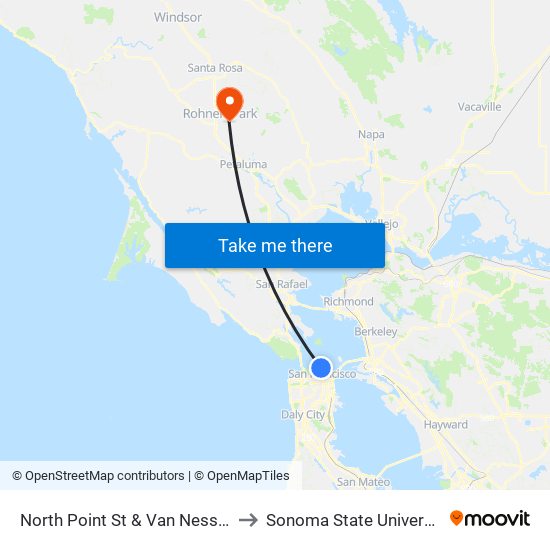 North Point St & Van Ness Av to Sonoma State University map