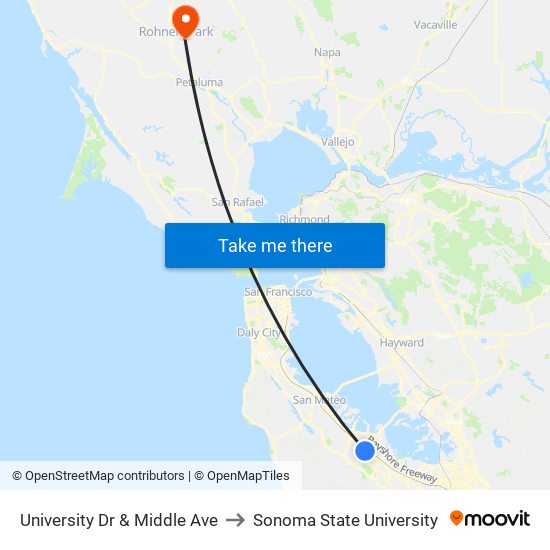 University Dr & Middle Ave to Sonoma State University map