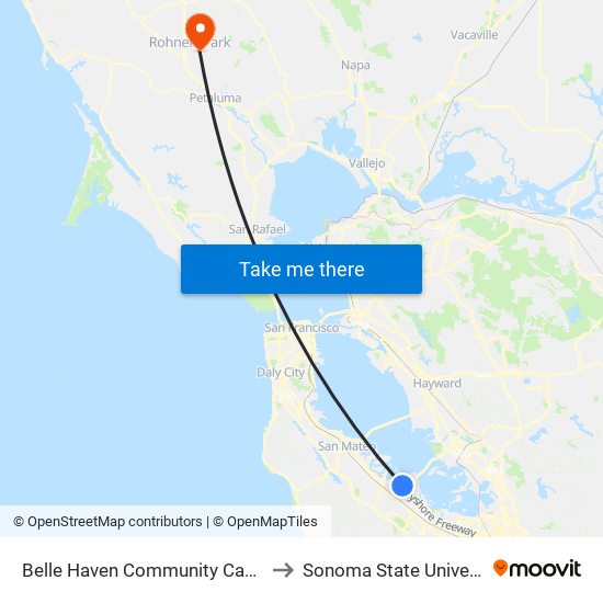 Belle Haven Community Campus to Sonoma State University map