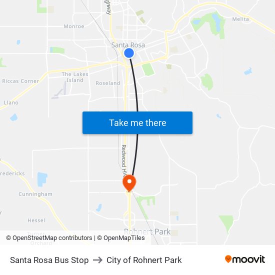Santa Rosa Bus Stop to City of Rohnert Park map