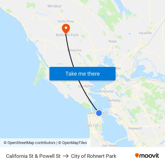 California St & Powell St to City of Rohnert Park map