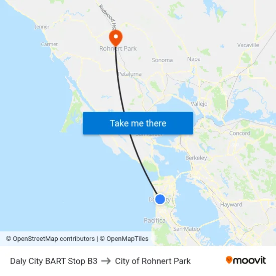 Daly City BART Stop B3 to City of Rohnert Park map