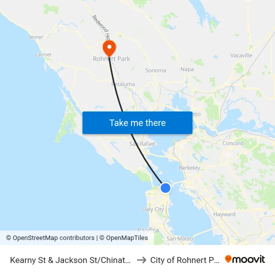 Kearny St & Jackson St/Chinatown to City of Rohnert Park map