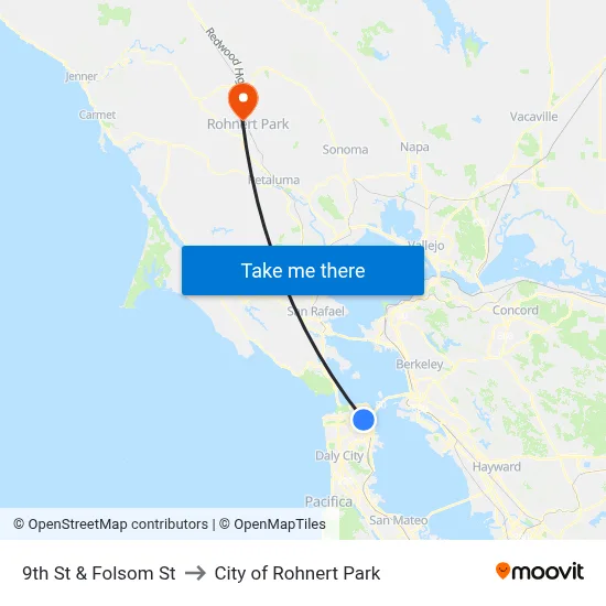 9th St & Folsom St to City of Rohnert Park map