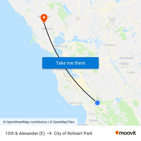 10th & Alexander (E) to City of Rohnert Park map