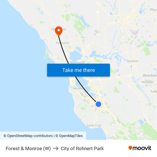 Forest & Monroe (W) to City of Rohnert Park map