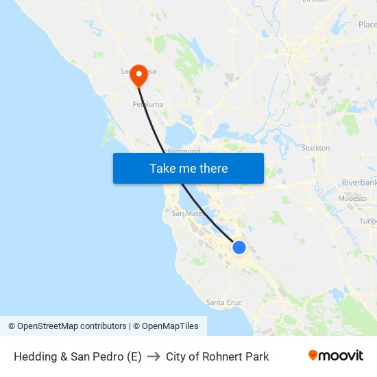 Hedding & San Pedro (E) to City of Rohnert Park map