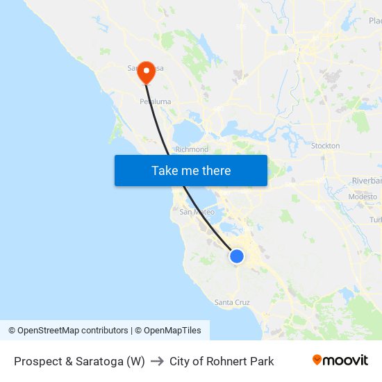 Prospect & Saratoga (W) to City of Rohnert Park map