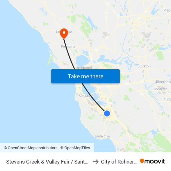 Stevens Creek & Valley Fair / Santana Row (W) to City of Rohnert Park map